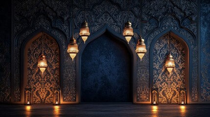 Majestic Arabian Palace Interior with Golden Lanterns
