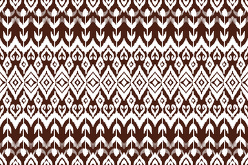 Ikat vector pattern, brown ethnic embroidery style, hand draw painting, fabric abstract.