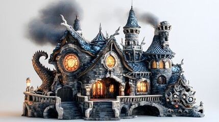 Dreamlike Fantasy Homes Isolated In White Background