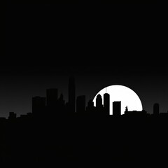 Fototapeta premium City skyline at sunset vibrant colors flat design illustration skyline silhouette 