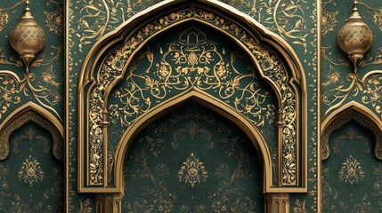 Opulent Islamic Architecture: A Tapestry of Gold and Emerald