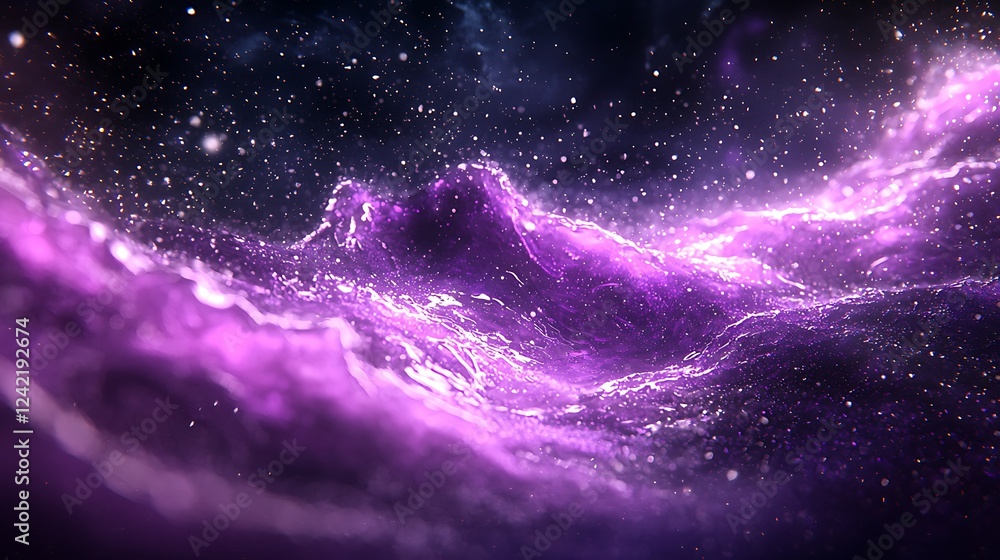 Wall mural a holographic purple wave flows in a dark space, creating a mesmerizing, futuristic aesthetic.