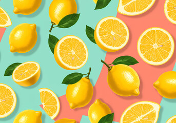 Fototapeta premium Vibrant Lemon Pattern: A Delightful Burst of Yellow and Citrus
