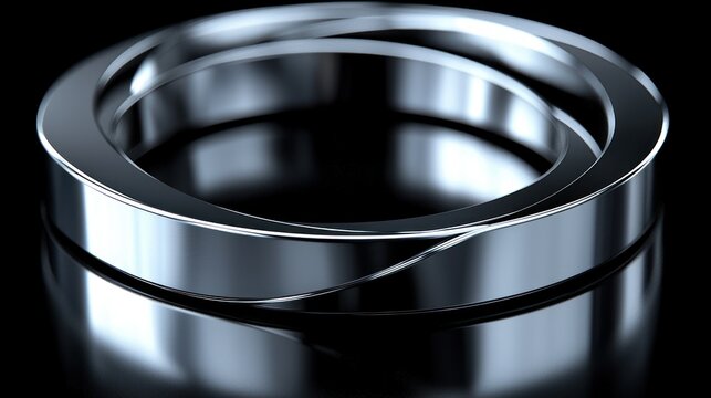 Intertwined silver rings, dark background, reflection, jewelry design