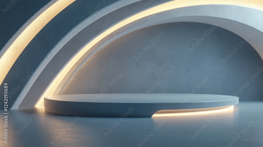 Poster modern minimalist product display platform with archways and lig