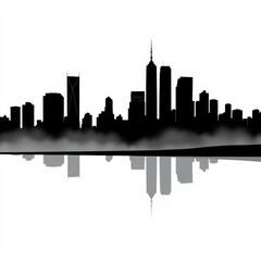 Minimalist monochrome city skyline silhouette with bold graphic architectural landscape skyline silhouette 