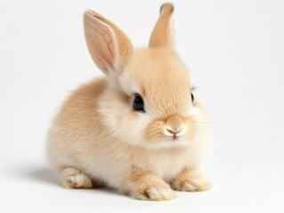 Obraz premium Bunny Portrait: A charming bunny with soft, fluffy fur, perked ears, and dark, expressive eyes poses for a delightful close-up.