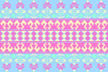 Geometric, seamless,pixel traditional ethnic, thai pattern, fabric pattern for textiles, rugs, wallpaper, clothing, sarong, batik, wrapping, embroidery, print, background, cover, illustration,