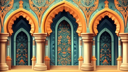 Obraz premium Ornate Palace Architecture: Teal and Gold Arabesque Design