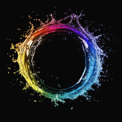 Vibrant splash of water creating a mesmerizing rainbow ripple effect  

