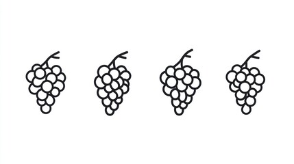 Four grape bunches, line art icons, white background, food illustration