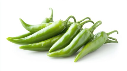 Fresh Green Chilies: A vibrant cluster of fresh green chilies, perfectly ripe and arranged, exuding a sense of culinary freshness and spicy anticipation.