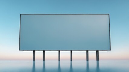 Fototapeta premium A broad, rectangular billboard stood tall against the serene, cloudless blue sky, its blank surface gleaming with an ethereal sheen, devoid of any text, logo, or image.
