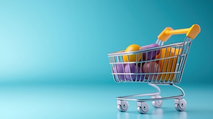 Violet Isometric Shopping Cart UI Element Digital for E commerce Online Shopping Retail and Merchandise Concepts