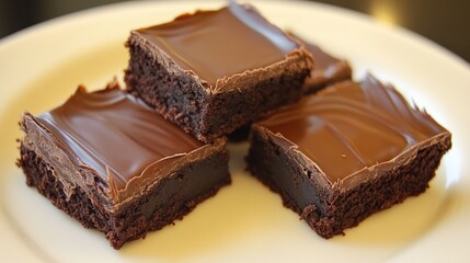 Chocolate brownies on a plate, ready to enjoy.