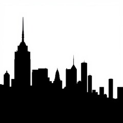 Naklejka premium Sunrise over foggy city skyline with tall skyscraper skyline silhouette 