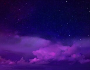 Fototapeta premium Black purple night sky with fluffy clouds and stars. Fantastic sky background for design.