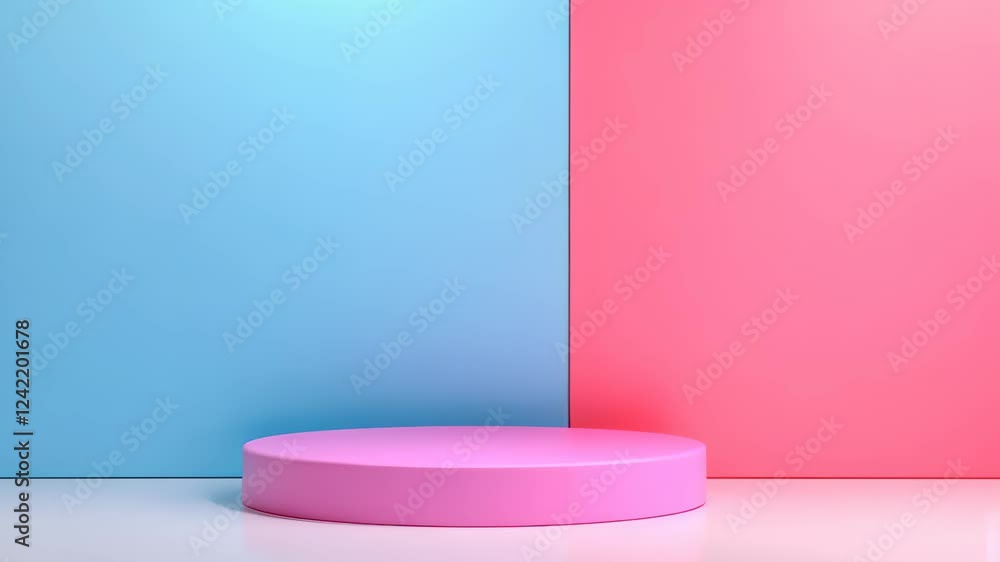 Poster modern abstract background with pink and blue minimalist design featuring 3d cylinder platform for p