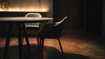 modern dining room interior design with dark wood table and chai