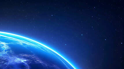 Earth's curve, night view, stars, space background, for travel posters