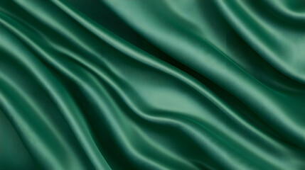 Obraz premium Emerald green silk fabric drapes elegantly. Background is blurred. Use website background, textile design