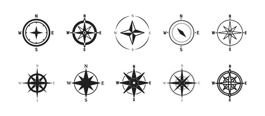 Fototapeta premium Compass icons set. Vector compass icons. Compass vectors