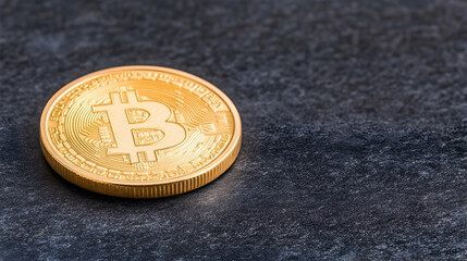 Golden Bitcoin on dark surface. Finance, cryptocurrency, digital currency concept