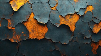 Obraz premium Textured wall with peeling paint showcasing orange and blue hues