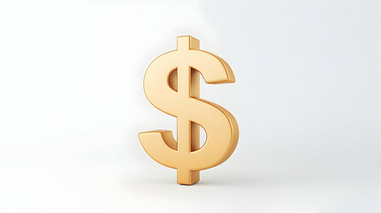 Golden dollar sign, 3D render, white background, financial concept, wealth