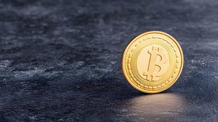 Golden Bitcoin on dark surface, cryptocurrency, finance, digital currency