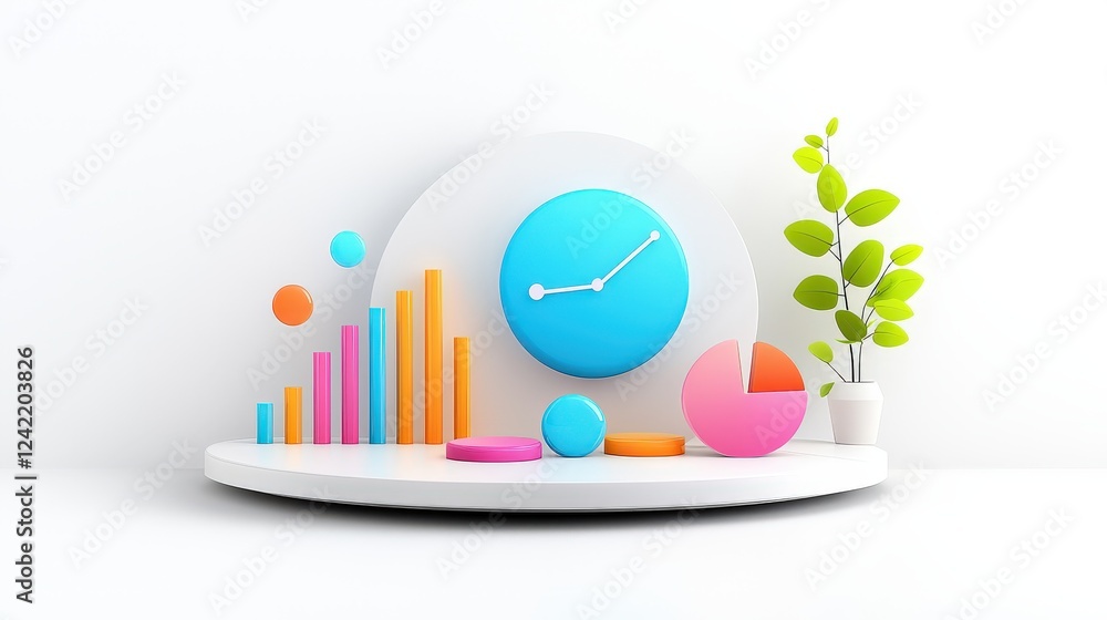 Poster a clean layout featuring colorful pie charts and icons, simplifying data communication and helping u