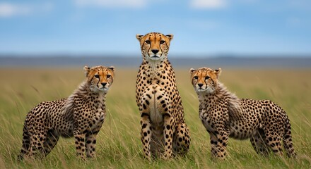 Obraz premium Cheetah Family Proudly Stands In African Grassland