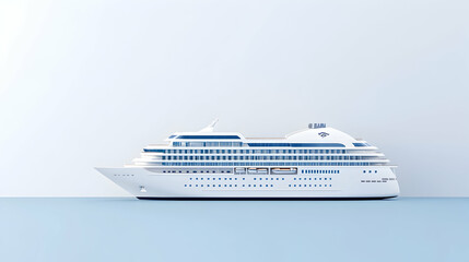 Luxury cruise ship at sea, minimal background, travel brochure illustration