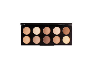 A makeup palette featuring a range of ten neutral shades for contouring and highlighting.