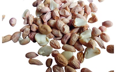 Peanuts isolated on white background. Heap of nuts. Full depth of field.