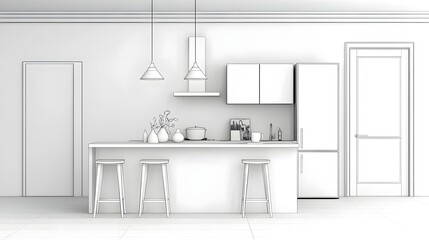 A sleek and balanced line art showcasing a modern home living space with geometric furniture pieces and minimalist wall The clean contemporary design creates a harmonious and inviting atmosphere