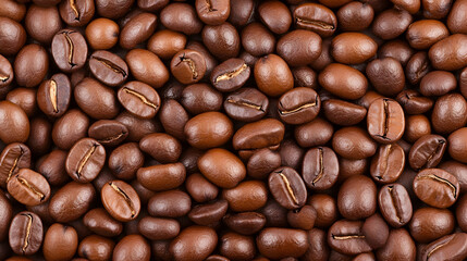 Roasted coffee beans background texture. Close-up shot for food packaging or cafe menu