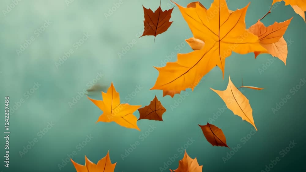 Poster autumn leaves falling against green background symbolizing change and transition in nature for seaso