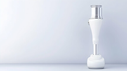 Sleek white immersion blender against a minimalist white background, ideal for kitchen appliance advertising