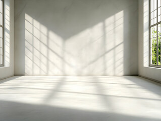 Fototapeta premium Sunlit empty room, window view, design