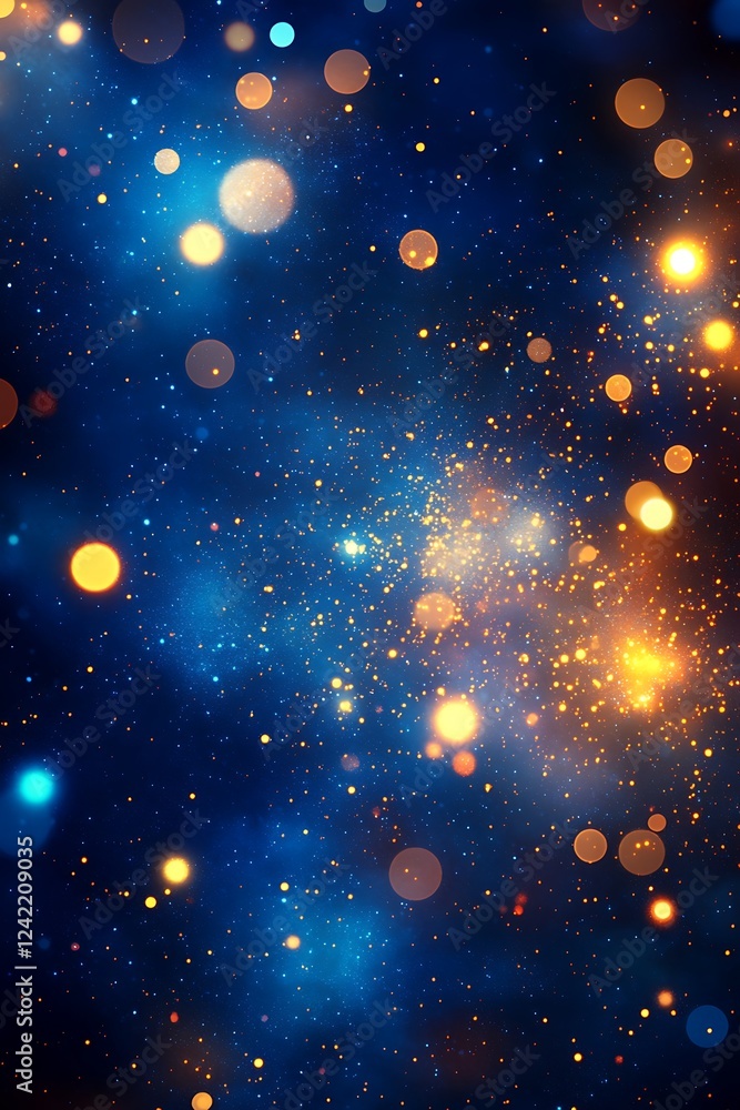 Wall mural a mesmerizing abstract background featuring a rich blue and gold palette with vibrant bokeh lights o