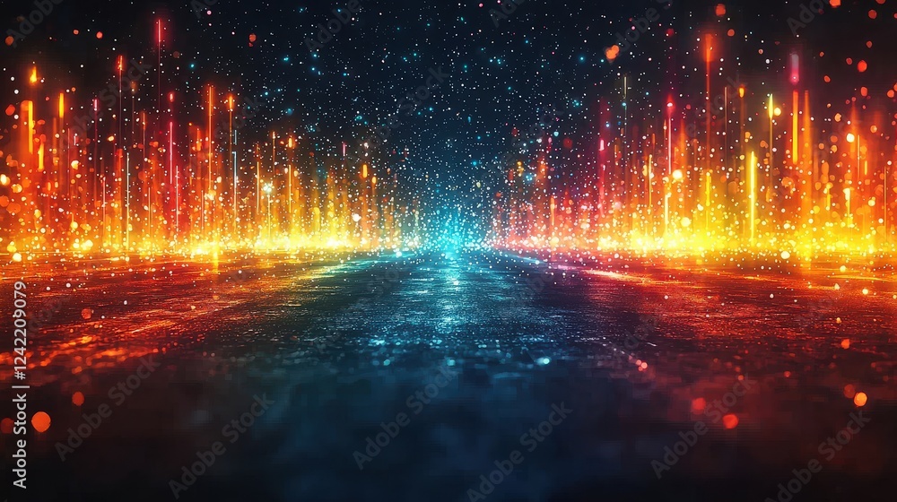 Poster colorful arrows burst from the ground, soaring upward in a dynamic arc, and embed themselves into a 