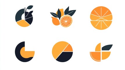 Orange fruit pie chart icons; citrus graphic design