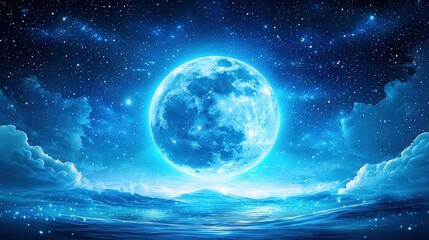 The moon shining brightly with scattered stars across a soft gradient sky, creating a calm, enchanting nighttime scene perfect for contemplation.