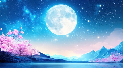 The moon shining brightly with scattered stars across a soft gradient sky, creating a calm, enchanting nighttime scene perfect for contemplation.