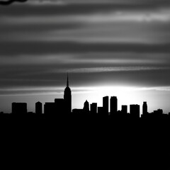 Fototapeta premium Vibrant abstract city skyline with silhouetted skyscrapers and modern architecture skyline silhouette 