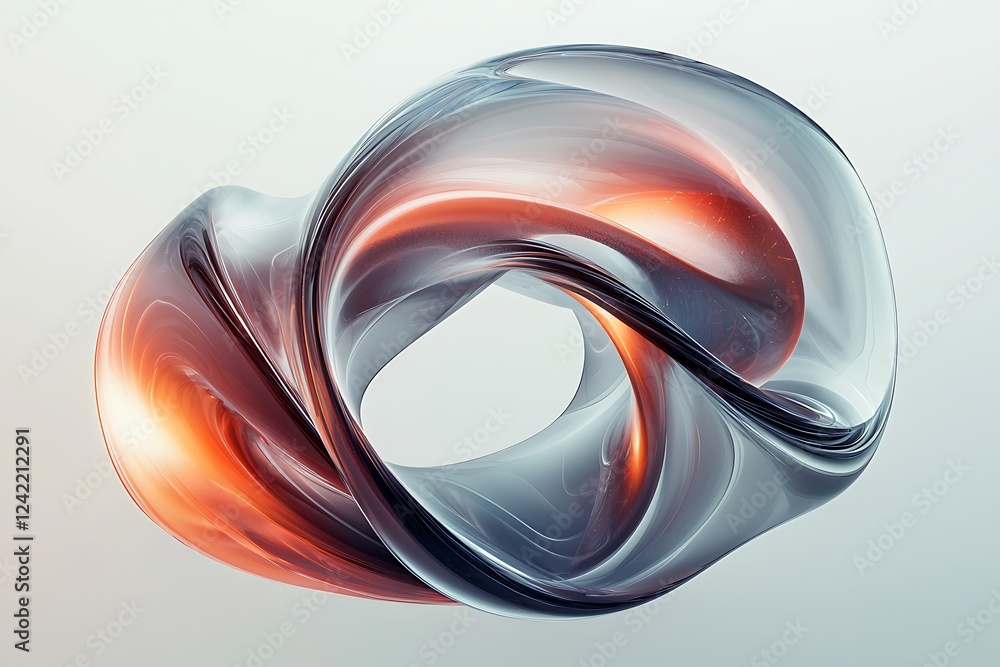 Poster a minimalist 3d render of a swirling abstract shape, combining fluid organic elements in a balanced 