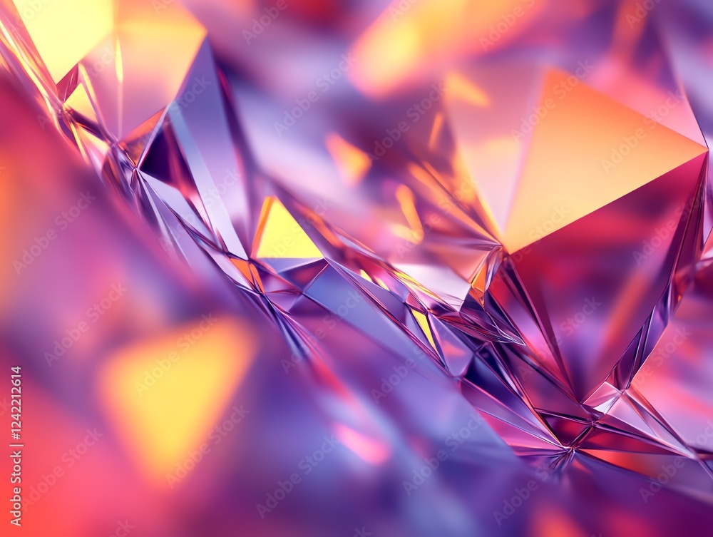 Poster colorful crystal structures reflect light in a mesmerizing display of geometric forms and vibrant hu