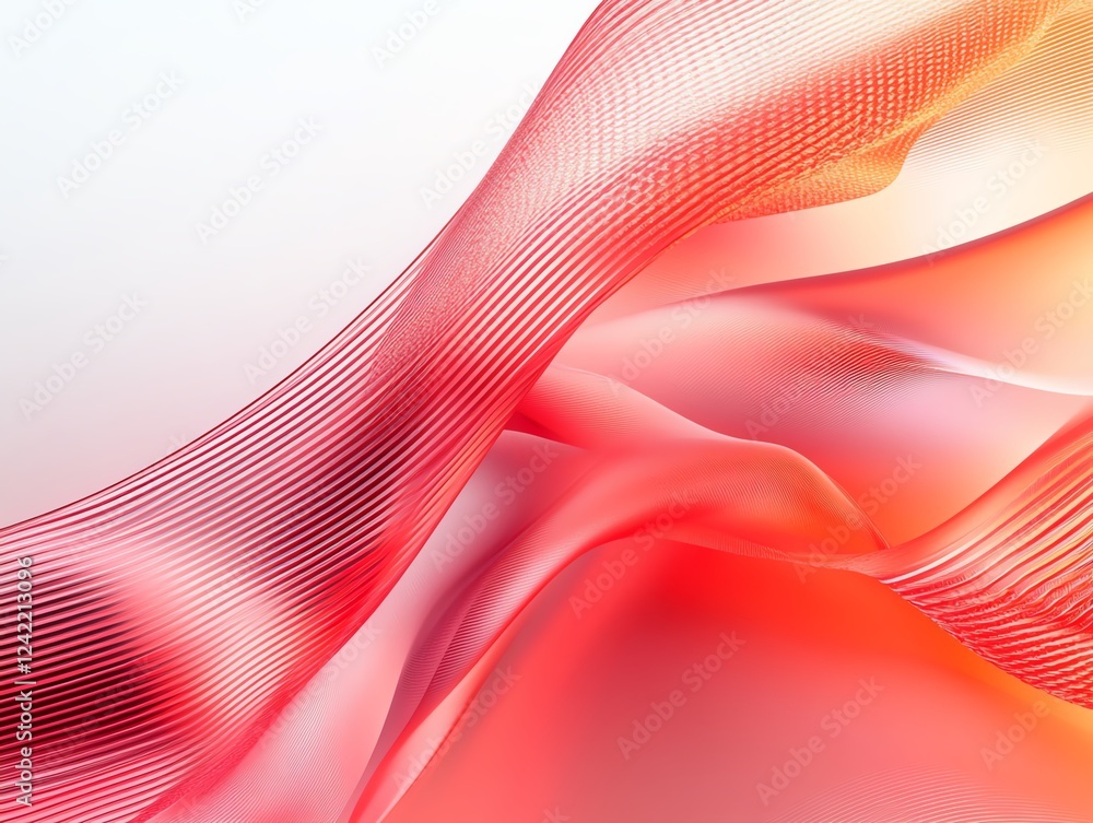 Poster abstract composition of flowing red and pink waves creating a soft and dynamic visual experience