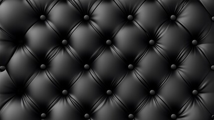 Fototapeta premium A close-up view of a black tufted leather surface, series of buttons and deep, plush cushioning.